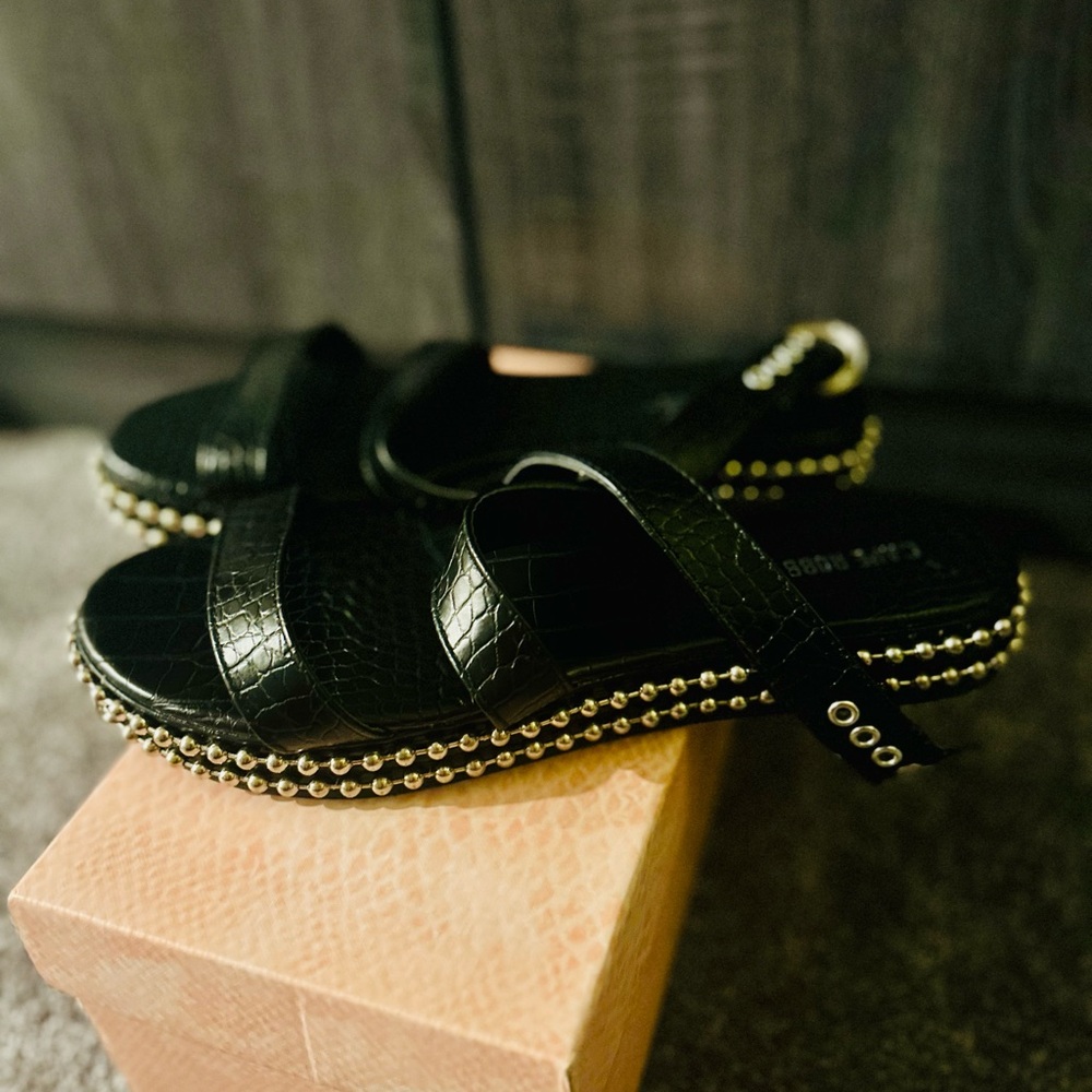 Cape Robbin Black Sandals with Silver Bead Trim